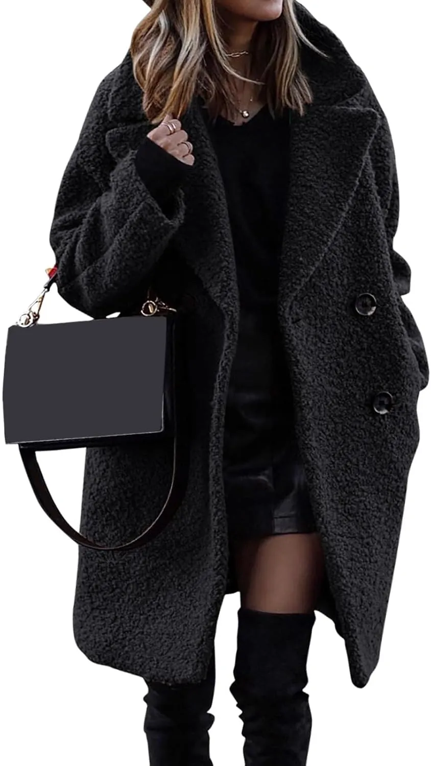 2023 Women Winter Coats Fleece Long Windbreaker Warm Fuzzy Overcoats Trendy Lapel Jackets Plus Size Casual Outwear