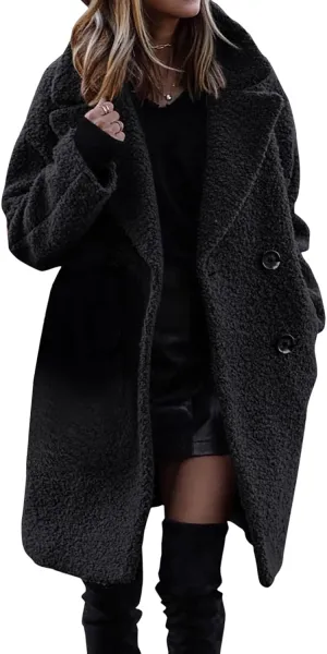 2023 Women Winter Coats Fleece Long Windbreaker Warm Fuzzy Overcoats Trendy Lapel Jackets Plus Size Casual Outwear