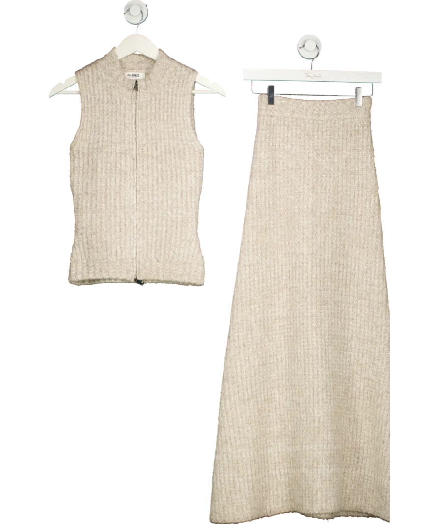4th & Reckless Beige Chunky Knit Maxi Skirt And Zip Through Vest UK 6