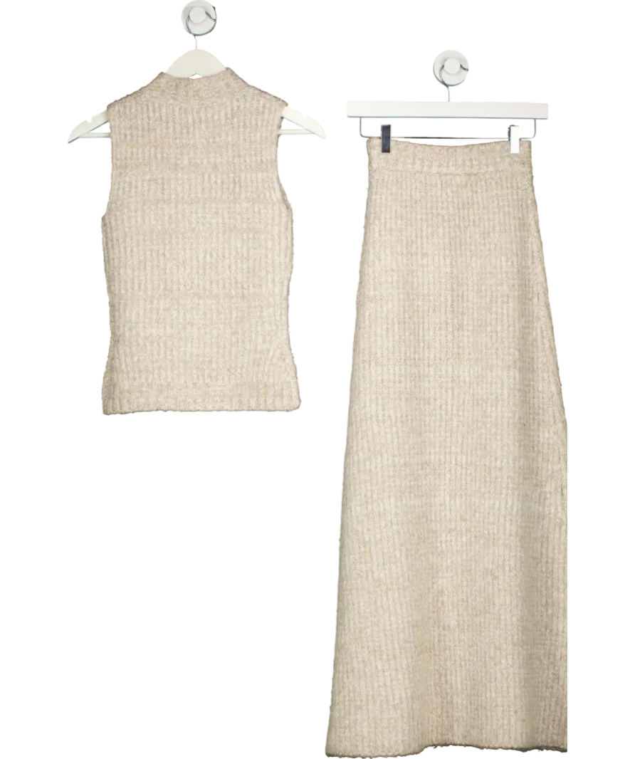 4th & Reckless Beige Chunky Knit Maxi Skirt And Zip Through Vest UK 6