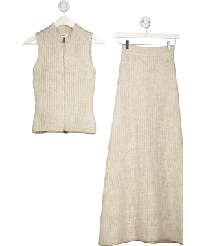 4th & Reckless Beige Chunky Knit Maxi Skirt And Zip Through Vest UK 6