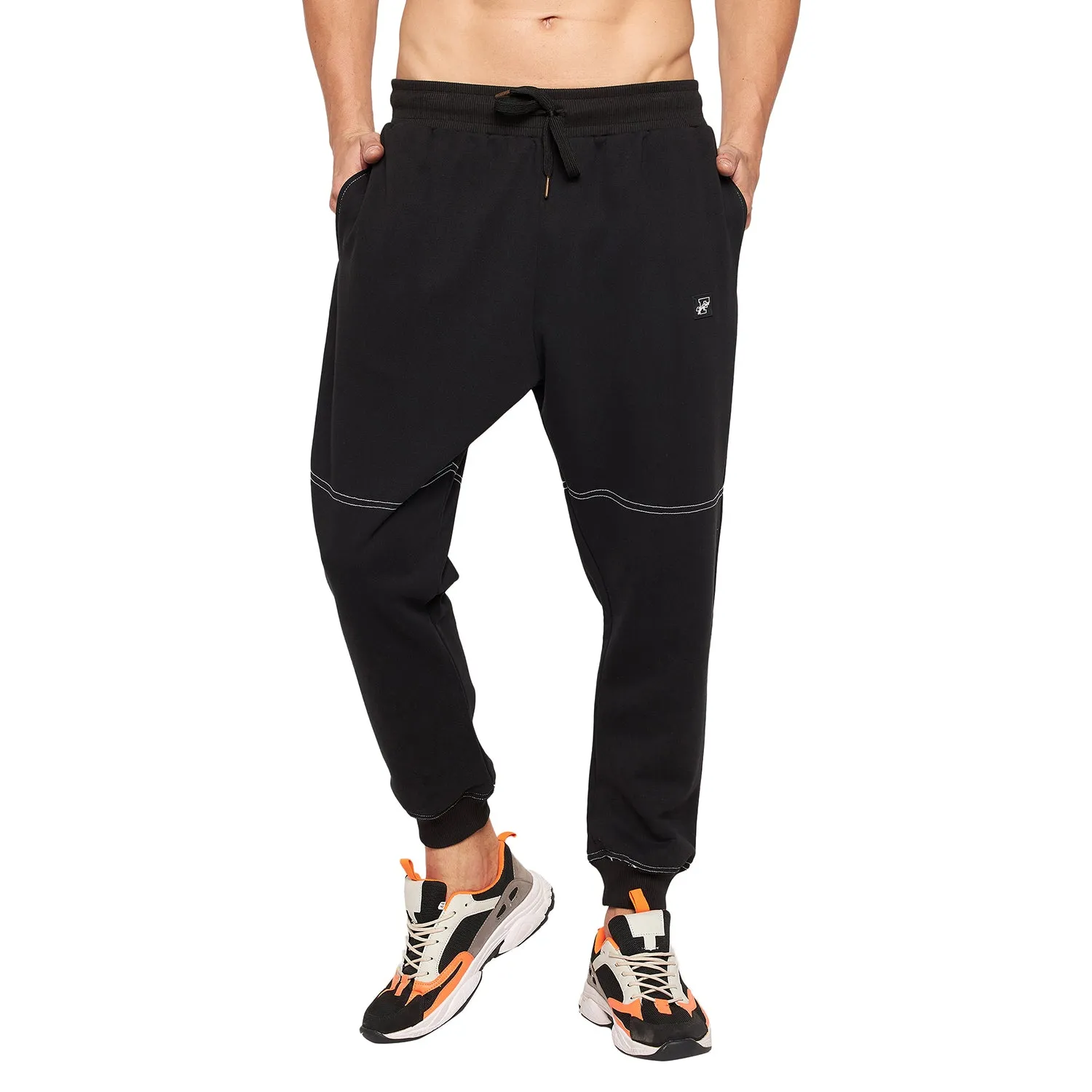 Black Oversized Contrast Stitch Trackpants