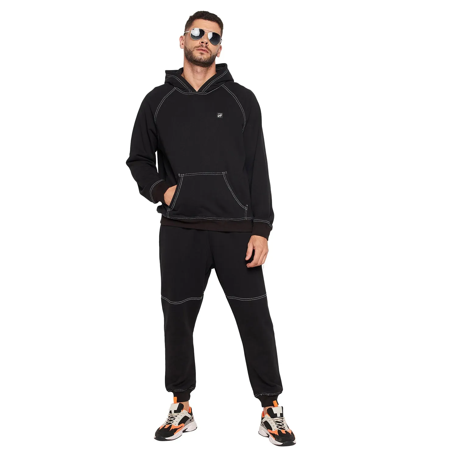 Black Oversized Contrast Stitch Trackpants