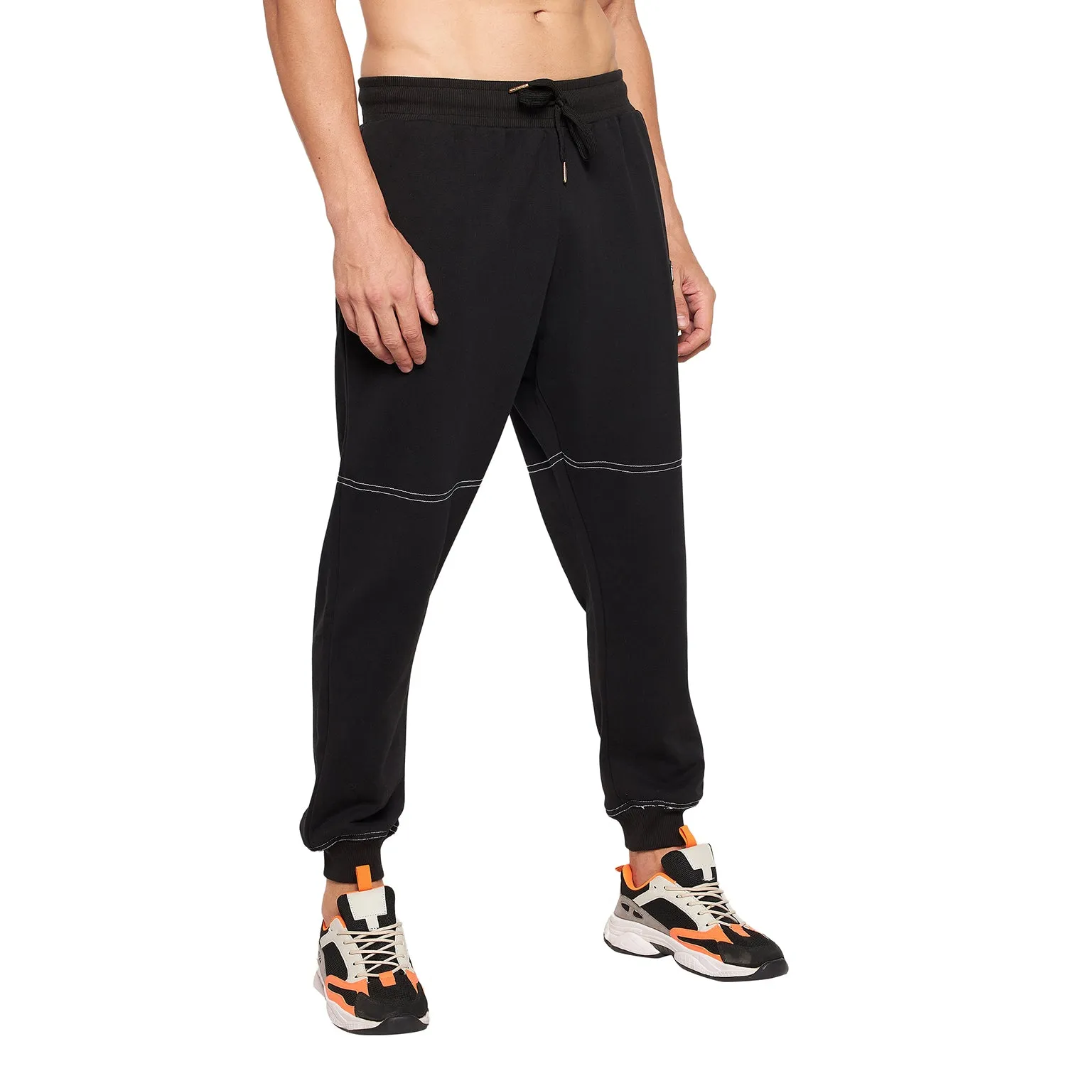 Black Oversized Contrast Stitch Trackpants