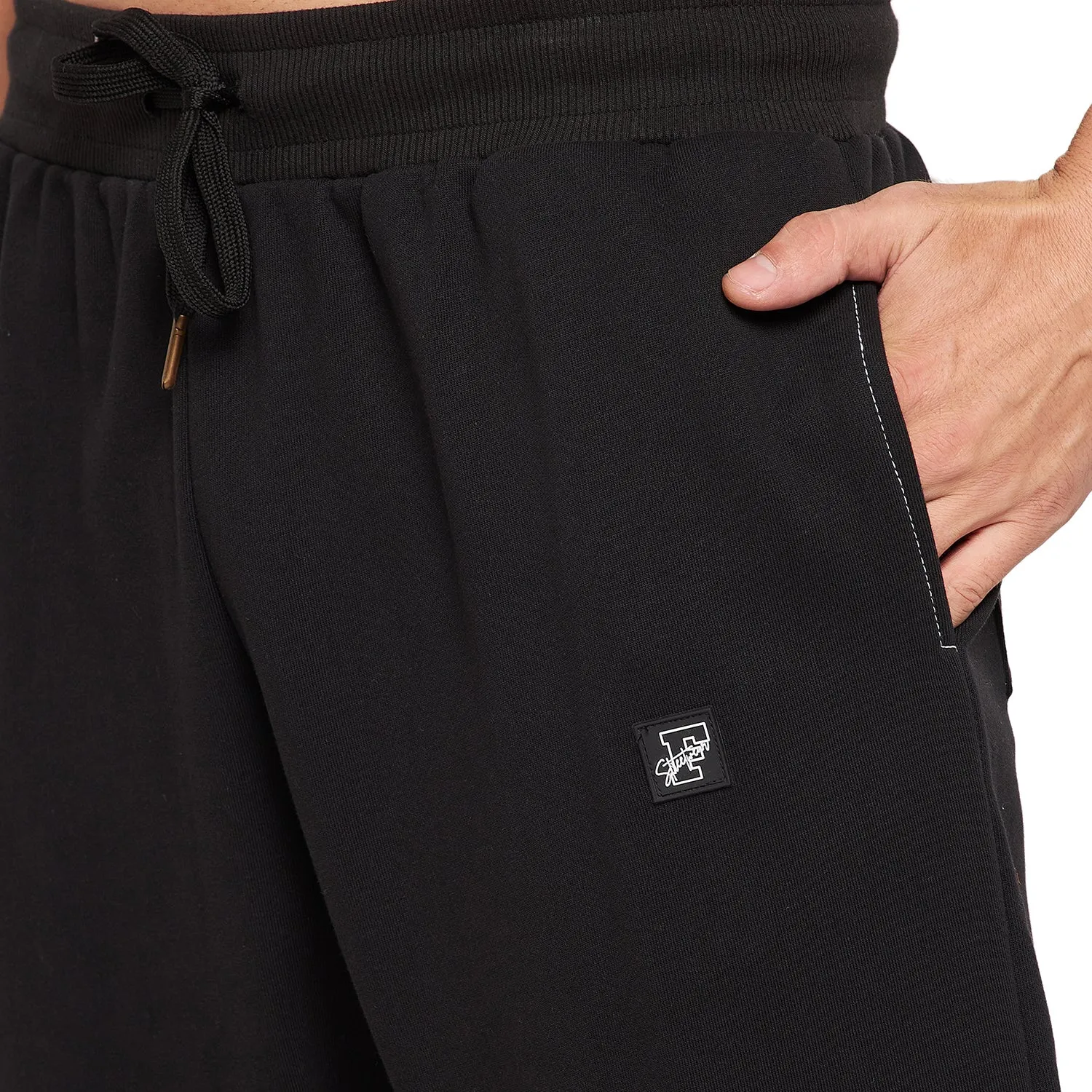 Black Oversized Contrast Stitch Trackpants