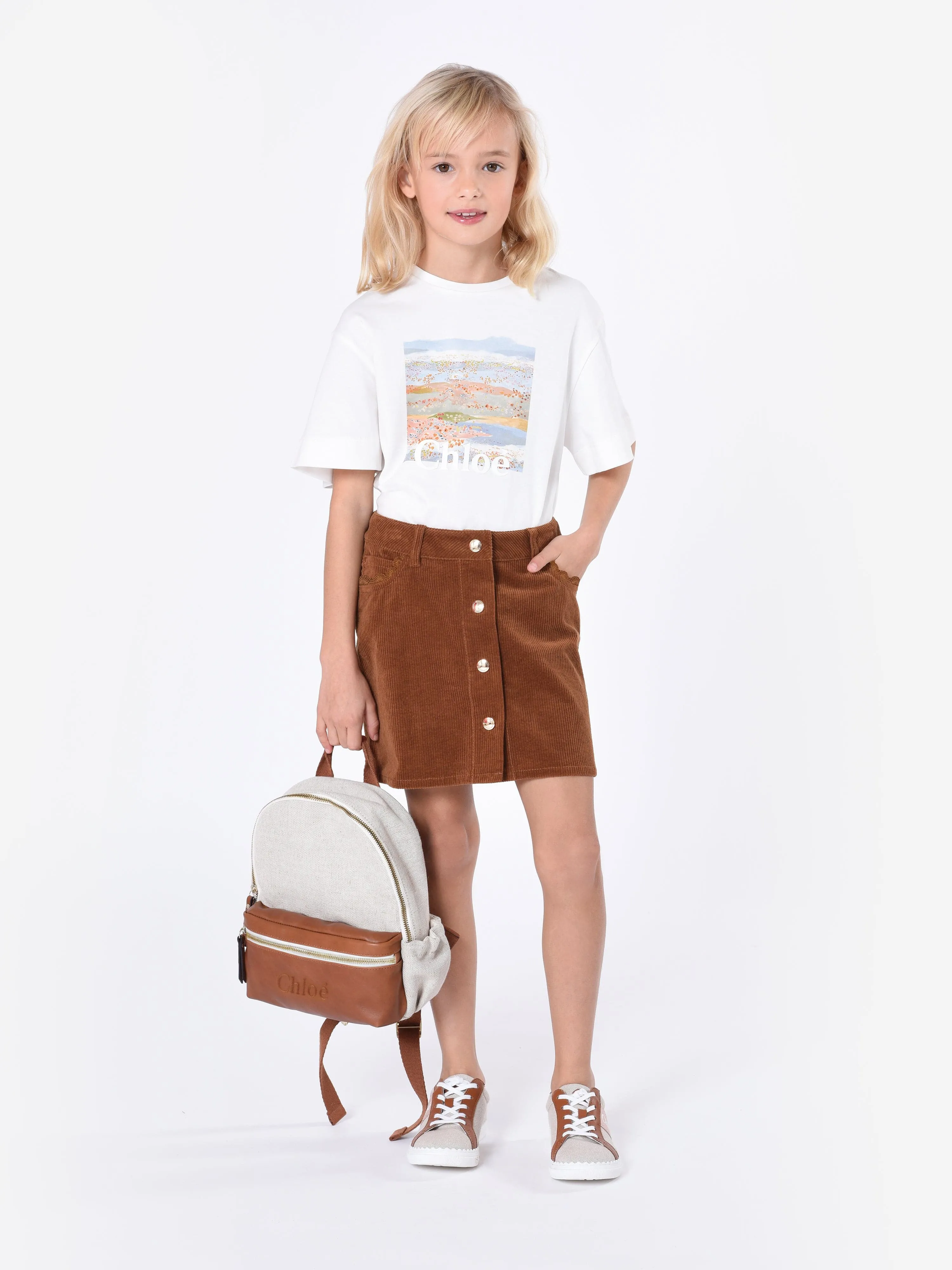 Chloé Girls Corduroy Skirt in Brown