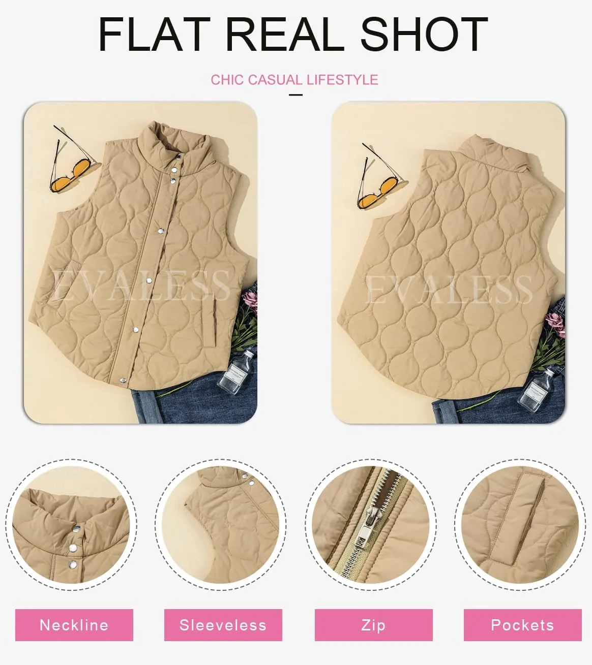 EVALESS Cropped Puffer Vest Women Lightweight Quilted Stand Collar Sleeveless Jackets Fall Spring 2025 Button Zip Up Coat