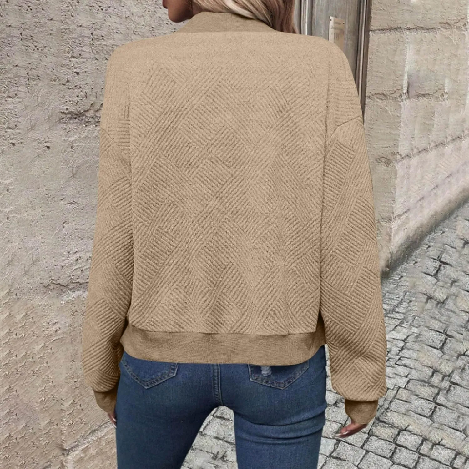 Fleece Jackets for Women Lightweight Full Zip Bomber Jacket Soft Long Sleeve Zip Up Hoodies Crew Neck Sweatshirt