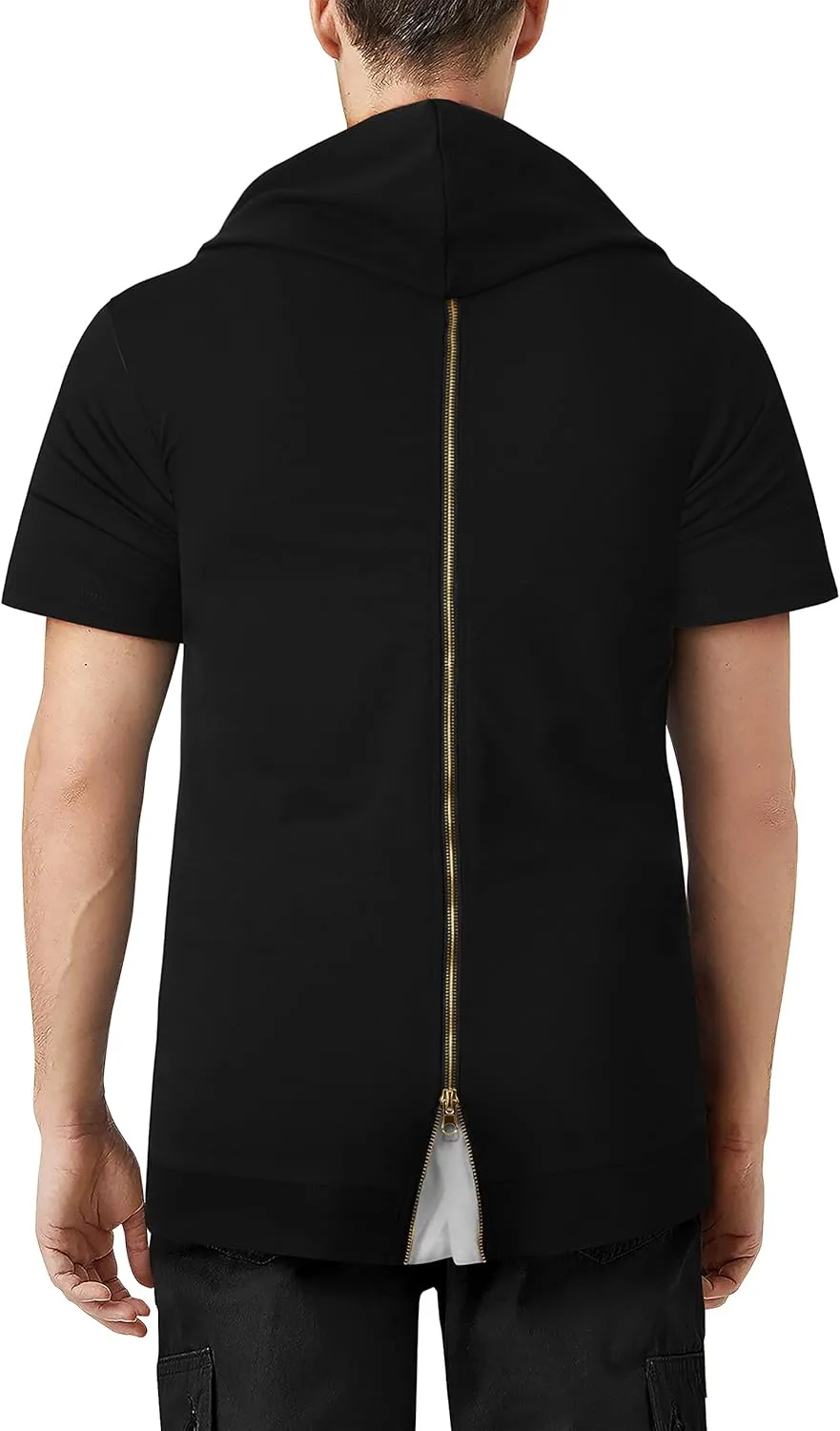 Hat and Beyond Mens Hoodie Hipster Longline Short Sleeve Hooded Sweatshirt Sweater Top