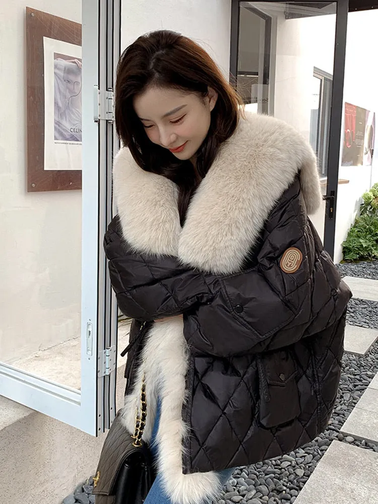 Janveny Down Jacket Women's Winter Large Real Fur Collar