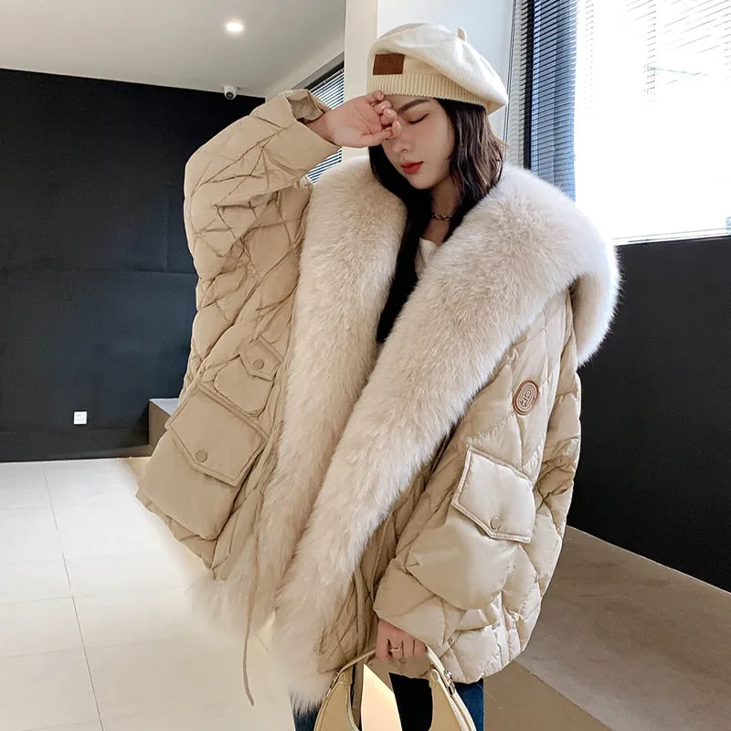 Janveny Down Jacket Women's Winter Large Real Fur Collar