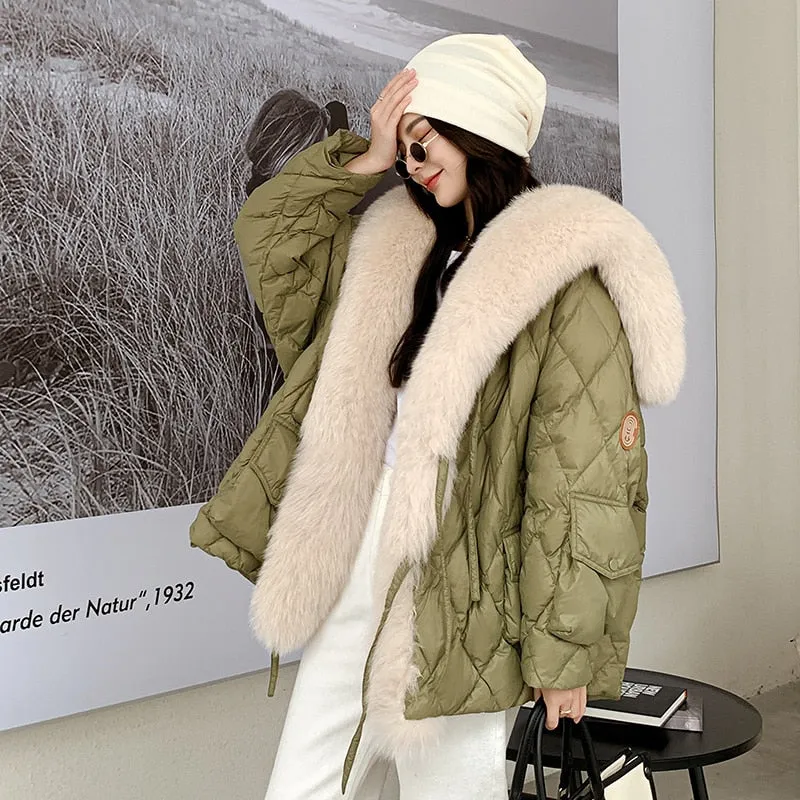 Janveny Down Jacket Women's Winter Large Real Fur Collar