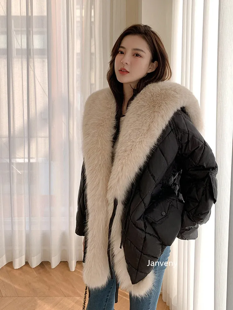 Janveny Down Jacket Women's Winter Large Real Fur Collar