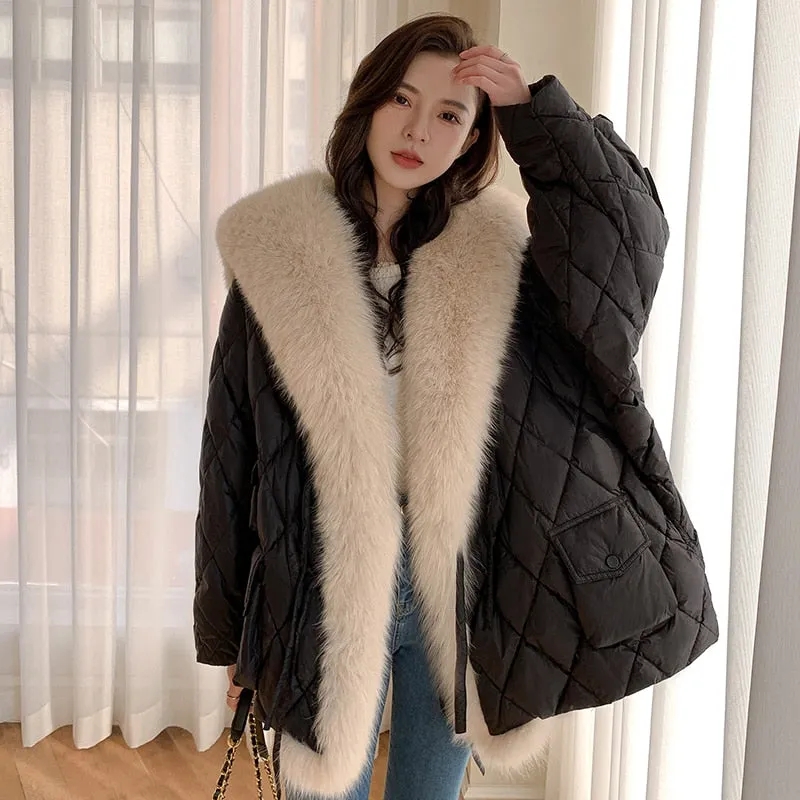 Janveny Down Jacket Women's Winter Large Real Fur Collar