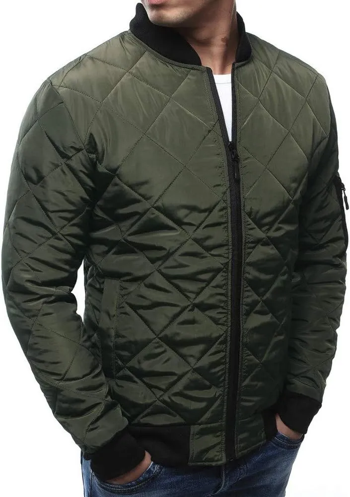 Mens Flight Bomber Jacket Diamond Quilted Varsity Jackets Winter Warm Padded Coats Outwear