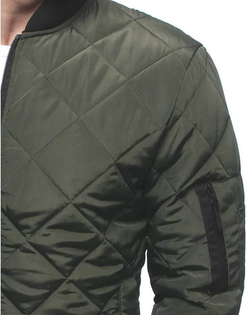 Mens Flight Bomber Jacket Diamond Quilted Varsity Jackets Winter Warm Padded Coats Outwear
