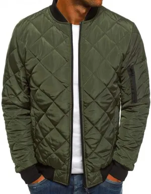 Mens Flight Bomber Jacket Diamond Quilted Varsity Jackets Winter Warm Padded Coats Outwear