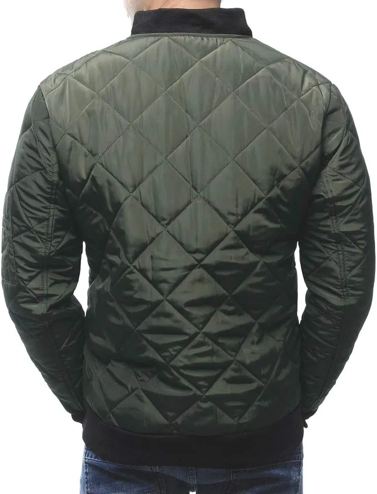 Mens Flight Bomber Jacket Diamond Quilted Varsity Jackets Winter Warm Padded Coats Outwear