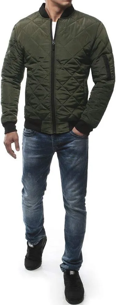 Mens Flight Bomber Jacket Diamond Quilted Varsity Jackets Winter Warm Padded Coats Outwear