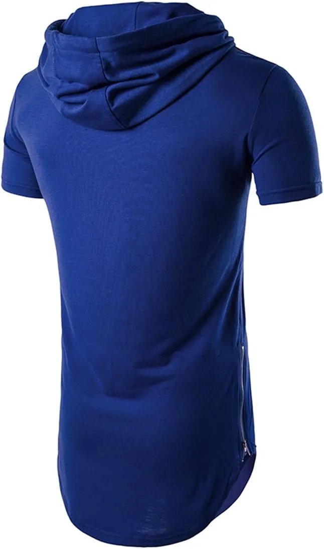 Men's Short Sleeve Crewneck Hipster Hip Hop Hoodie Top Side Zipper T-Shirt