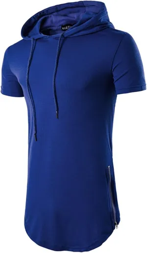 Men's Short Sleeve Crewneck Hipster Hip Hop Hoodie Top Side Zipper T-Shirt