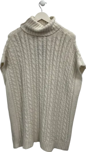 Outfitbook Cream Cableknit Longline Roll Neck Tunic UK S/M