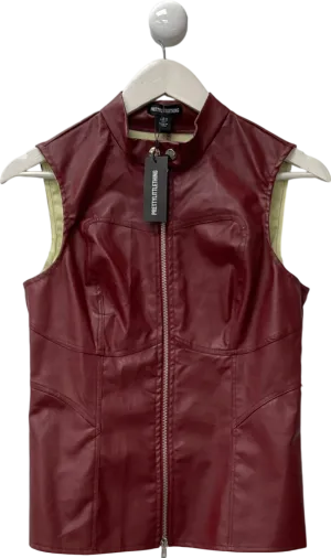 PrettyLittleThing Cherry Red Faux Leather Zip Front Longline Sleeveless Top UK 10