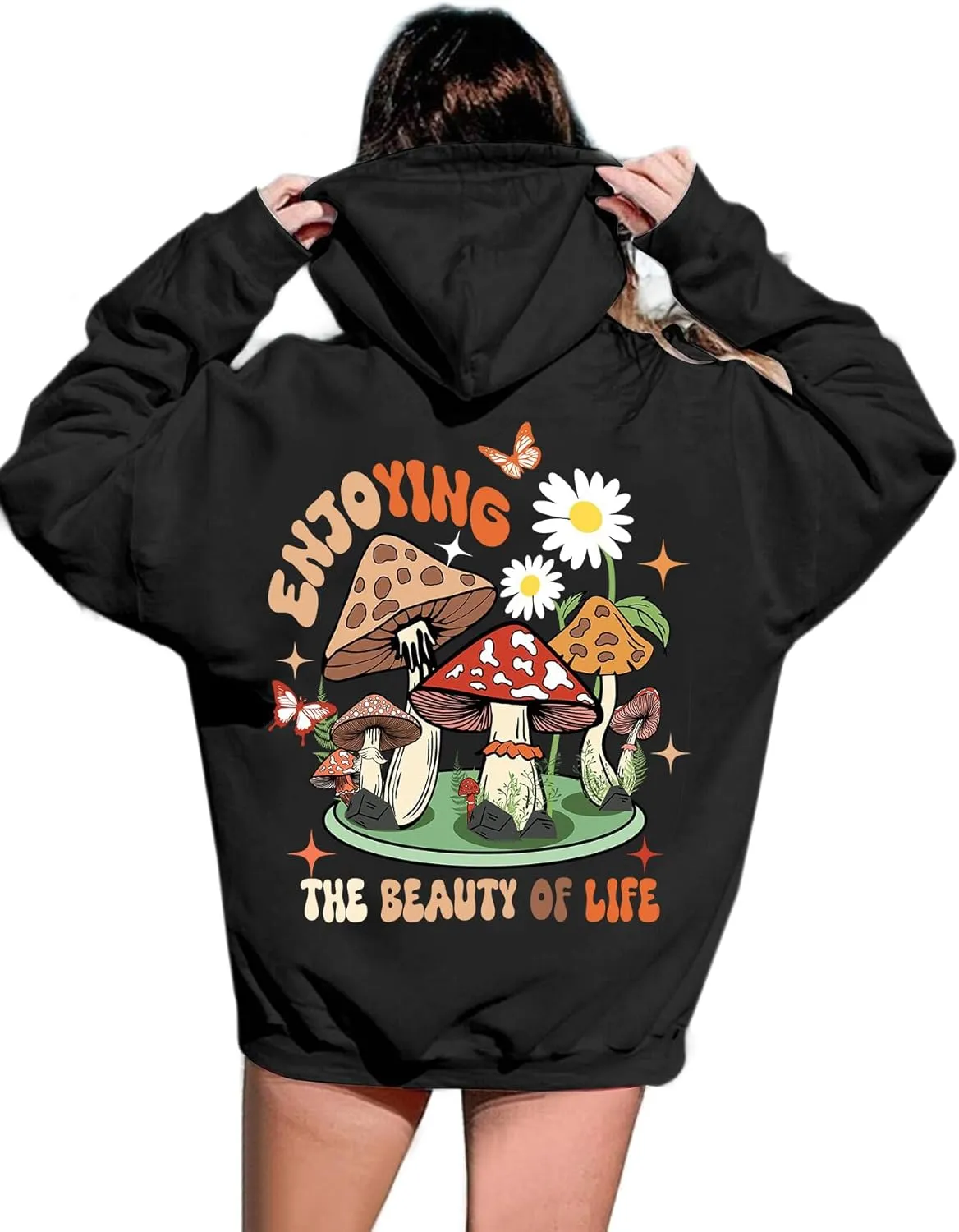 Remidoo Womens Oversized Graphic Hooded Long Sleeve Pullover Sweatshirts With Pocket