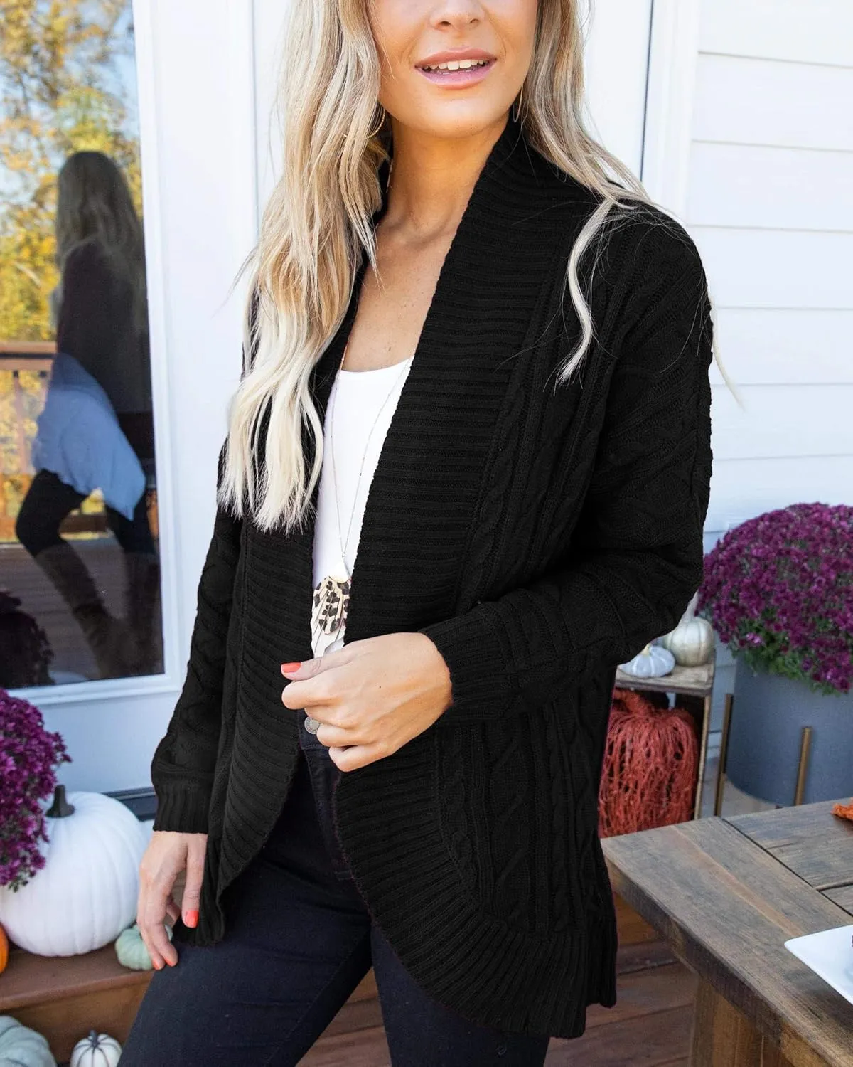 Saodimallsu Womens Loose Open Front Cardigan Long Sleeve Casual Lightweight Soft Knit Sweaters Coat with Pockets