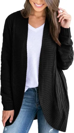 Saodimallsu Womens Loose Open Front Cardigan Long Sleeve Casual Lightweight Soft Knit Sweaters Coat with Pockets