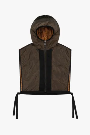 Silk Nylon Quilt Zip Hood  - Peat / Burnt Orange