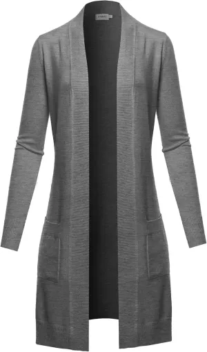 STARJJ Womens Soft Stetchy Knit Longline Open Front Sweater Cardigan with Pockets (S-3X)