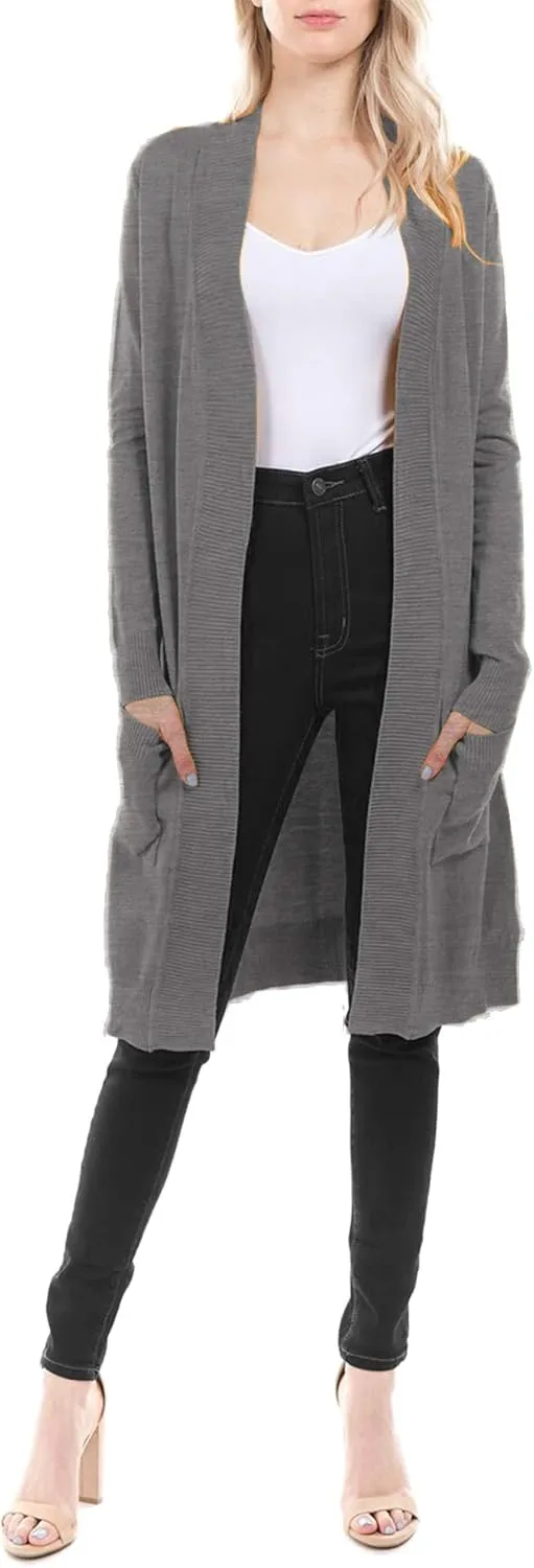 STARJJ Womens Soft Stetchy Knit Longline Open Front Sweater Cardigan with Pockets (S-3X)