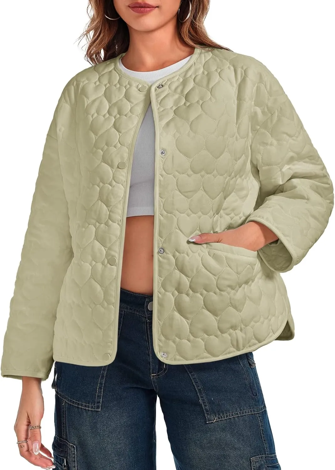 Tankaneo Womens Quilted Lightweight Jackets Winter Loose Fit Puffer Coat 2024 Fashion Outwear with Pockets