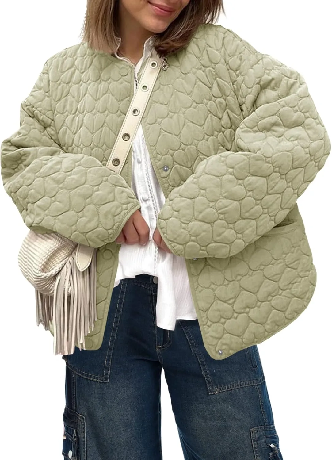 Tankaneo Womens Quilted Lightweight Jackets Winter Loose Fit Puffer Coat 2024 Fashion Outwear with Pockets