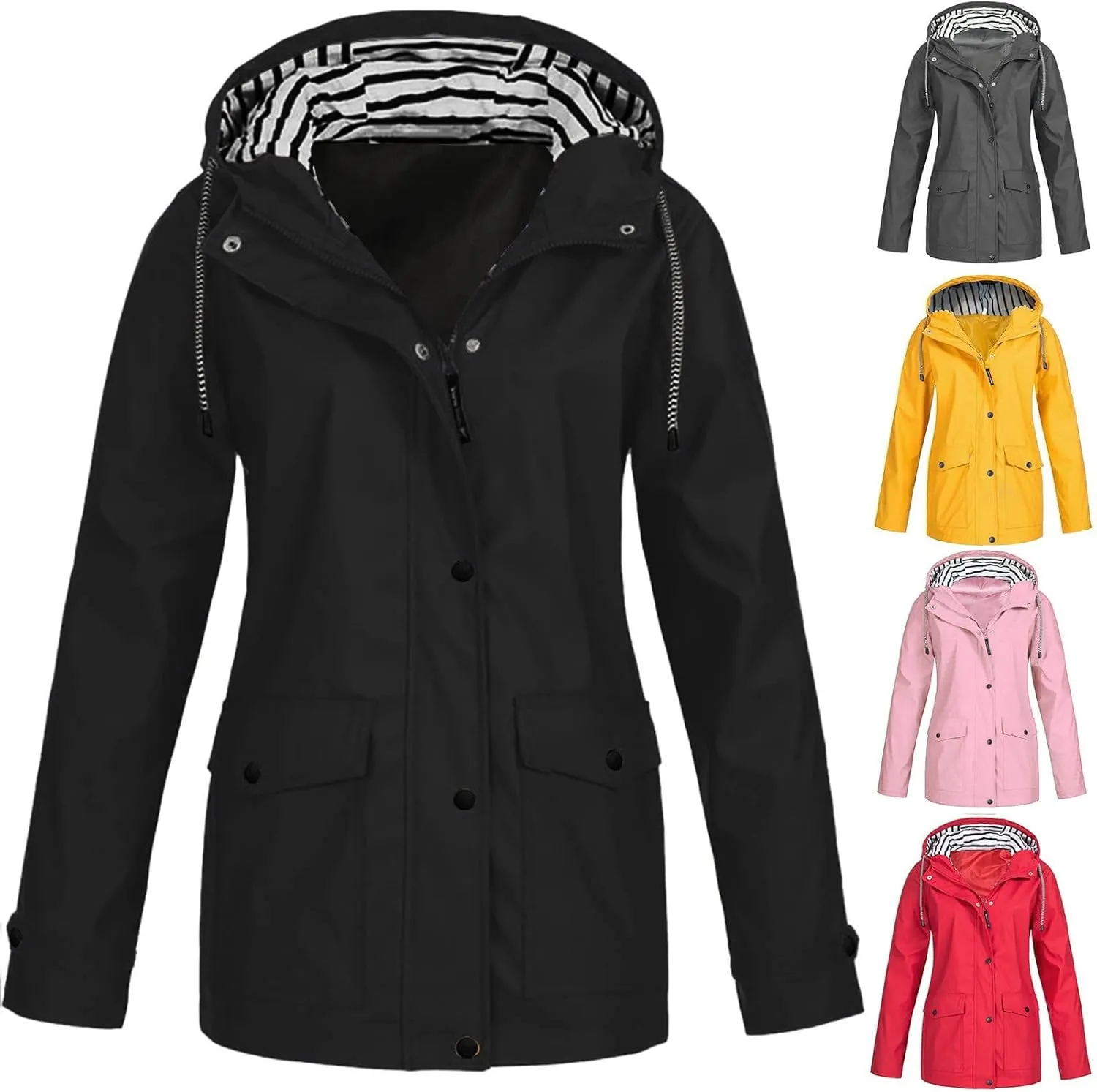 Women Waterproof Rain Jackets Hooded Windbreaker Ladies Lightweight Raincoat Zip Up Hoodies with Pockets