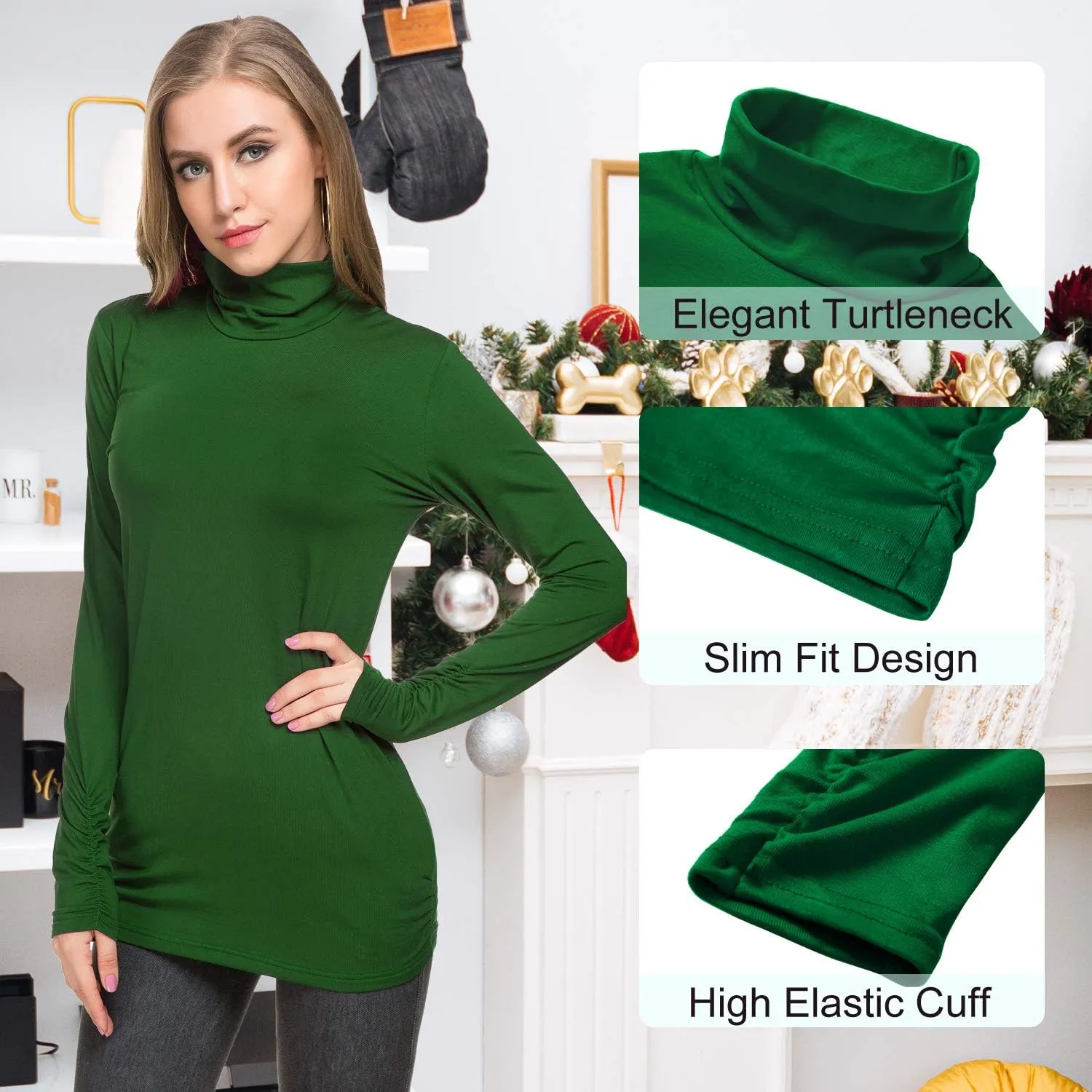 Womens Mock Turtleneck Tops Long Sleeve Fleece Lined Lightweight Thermal Base Layer